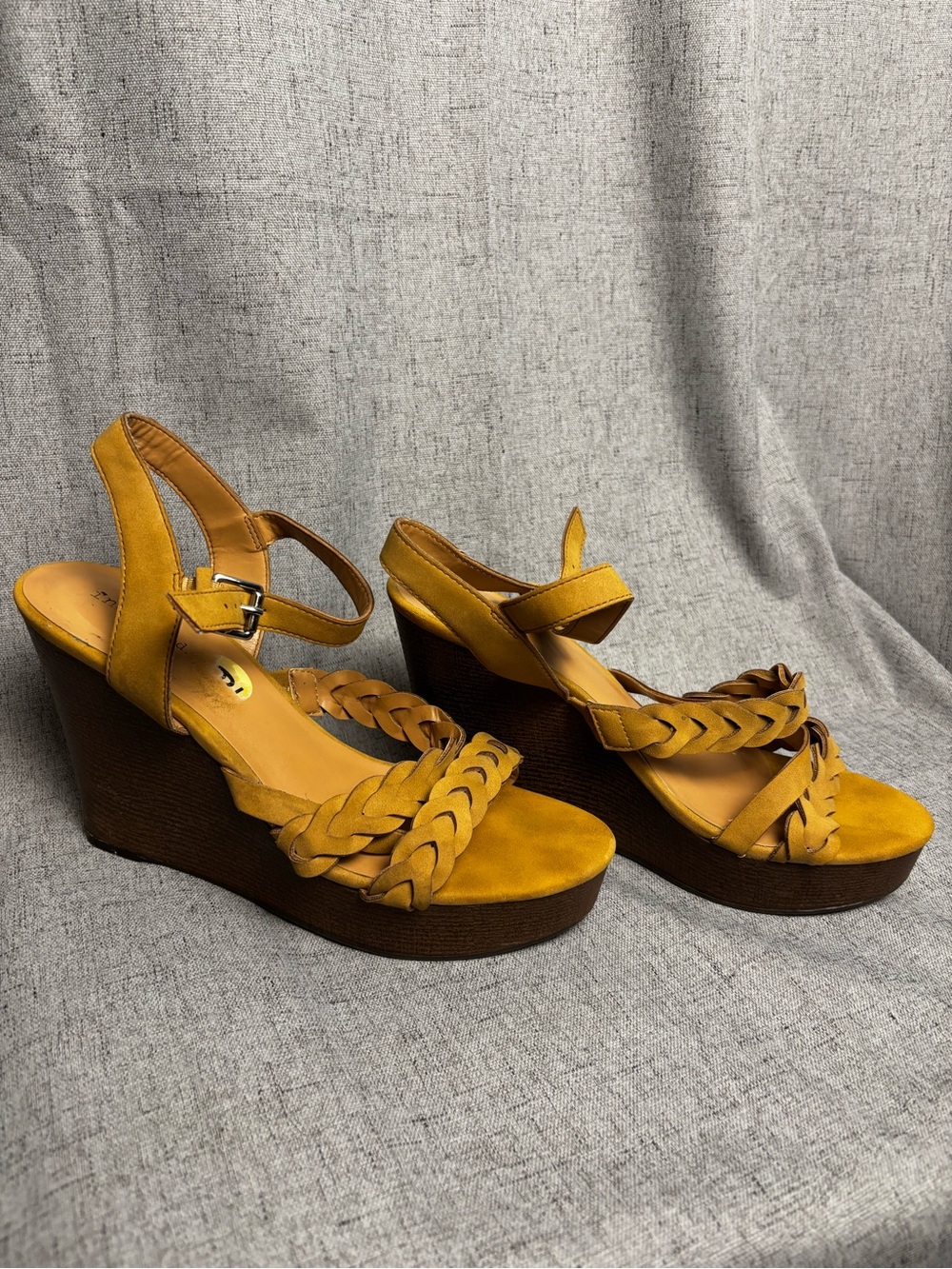 Women’s Braided Wedge Sandals in Mustard Yellow